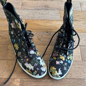 Dr. Martens Black Lace Up Boots with Floral Design